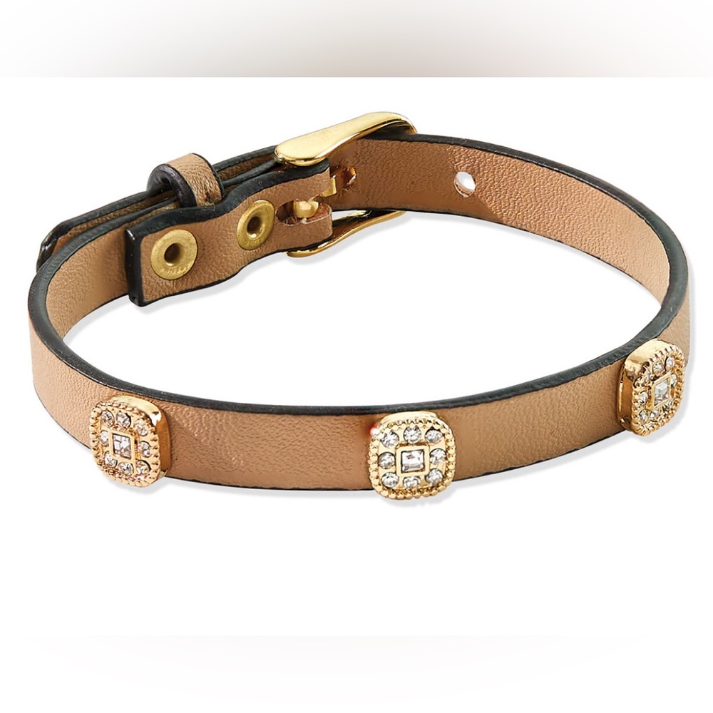 NWT VEGAN TAUPE LEATHER MERLIN BRACELET WITH BLING